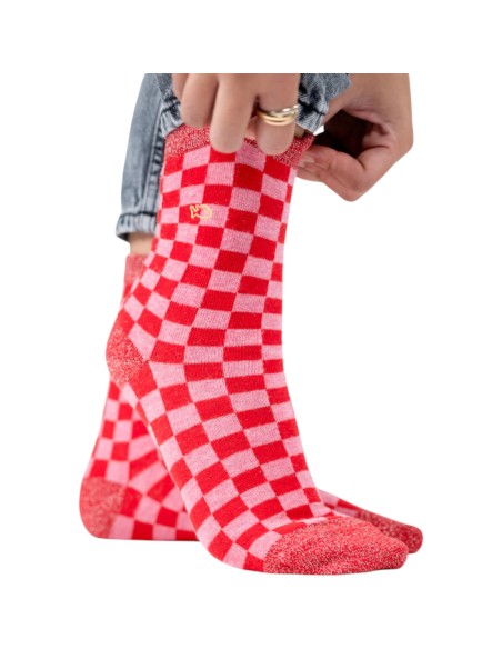 BillyBelt | Chaussettes à carreaux rouge rose