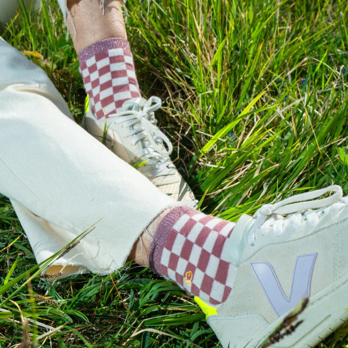 BillyBelt | Chaussettes à carreaux blanc rose