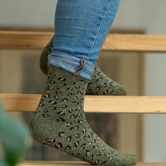 BillyBelt | Chaussettes pailletées léopard vert 2