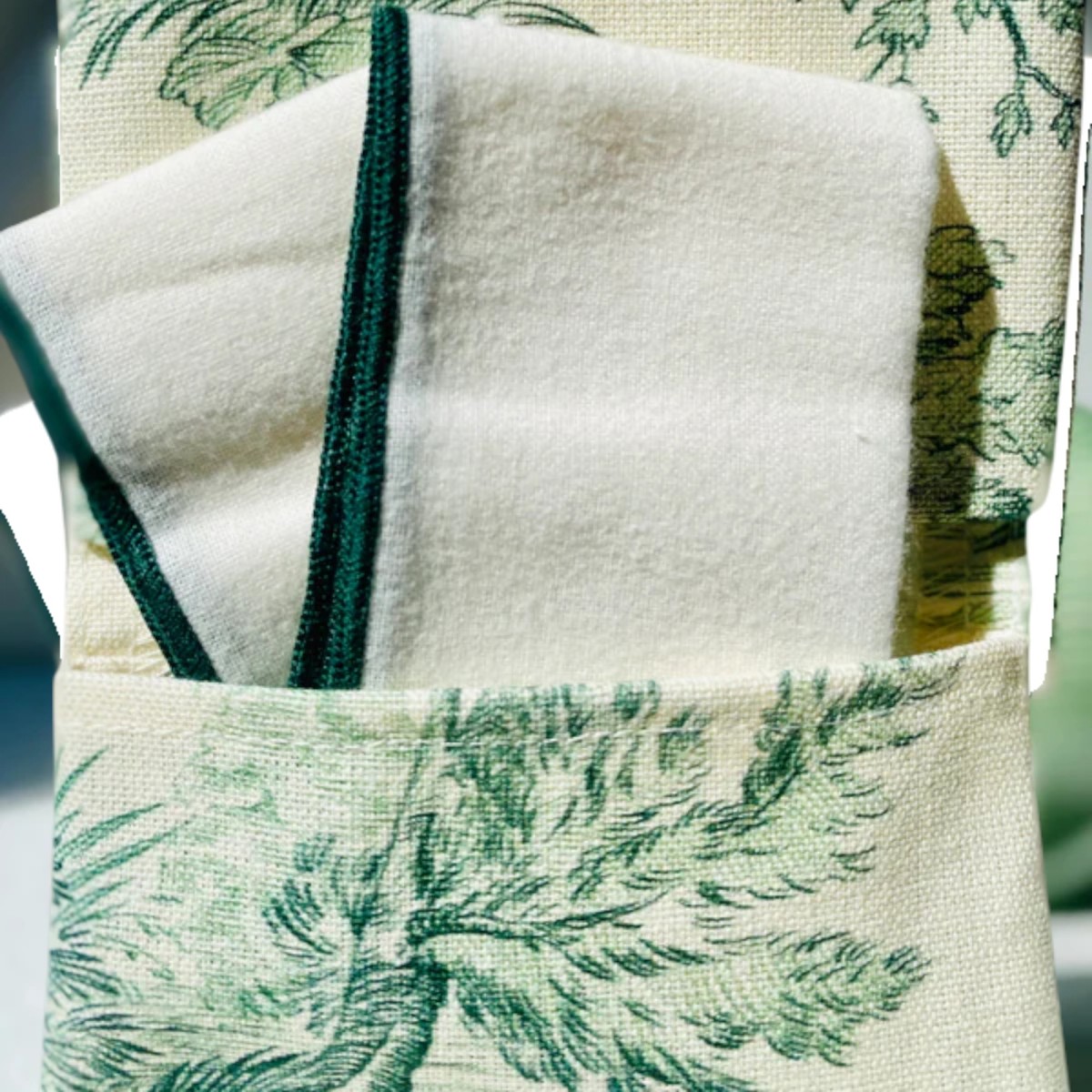 Mouché Paris| Pochette de 2 mouchoirs Toile de Jouy vert