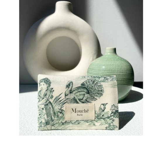 Mouché Paris| Pochette de 2 mouchoirs Toile de Jouy vert