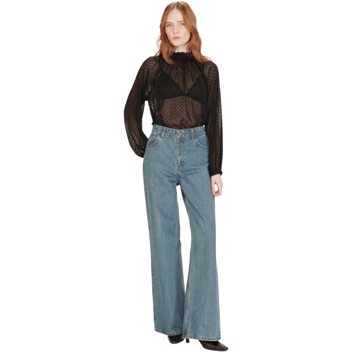 Grace et Mila | Blouse noir à pois en velours