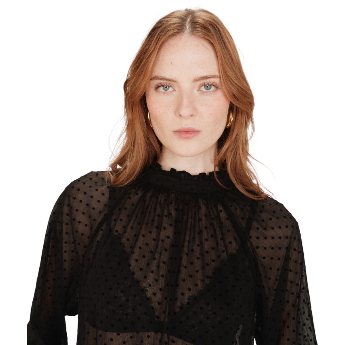 Grace et Mila | Blouse noir à pois en velours