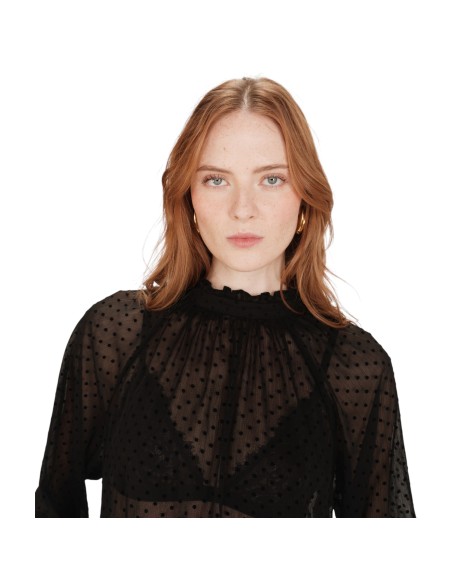 Grace et Mila | Blouse noir à pois en velours