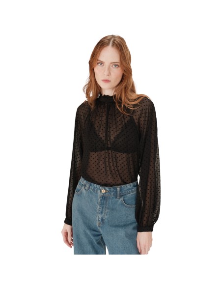 Grace et Mila | Blouse noir à pois en velours