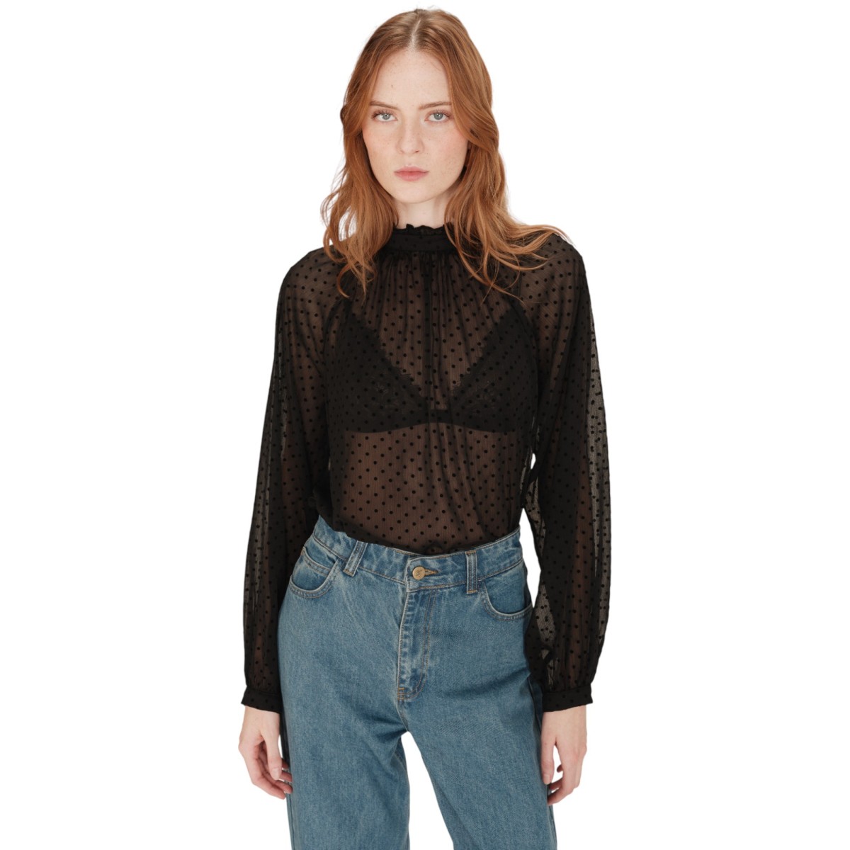 Grace et Mila | Blouse noir à pois en velours