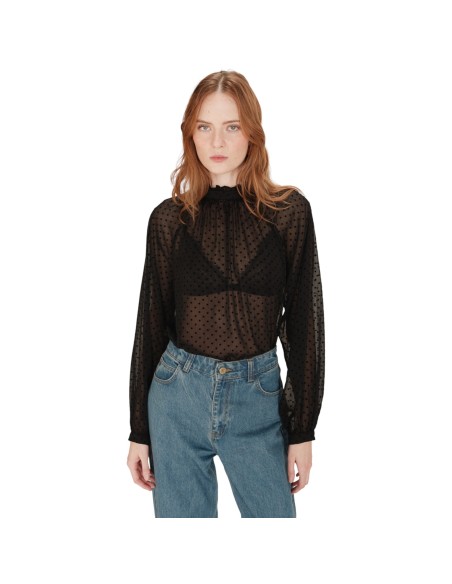 Grace et Mila | Blouse noir à pois en velours