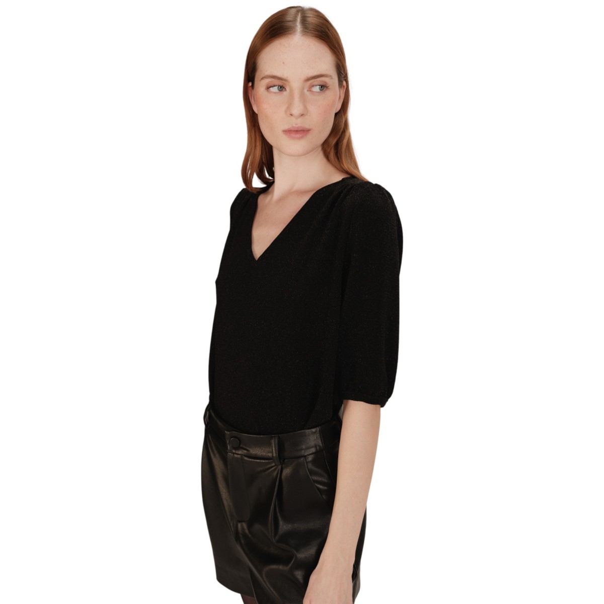 Grace et Mila - T-shirt noir brillant manches 3/4