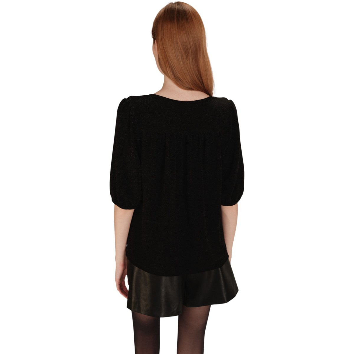 Grace et Mila - T-shirt noir brillant manches 3/4