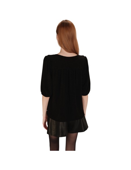 Grace et Mila - T-shirt noir brillant manches 3/4