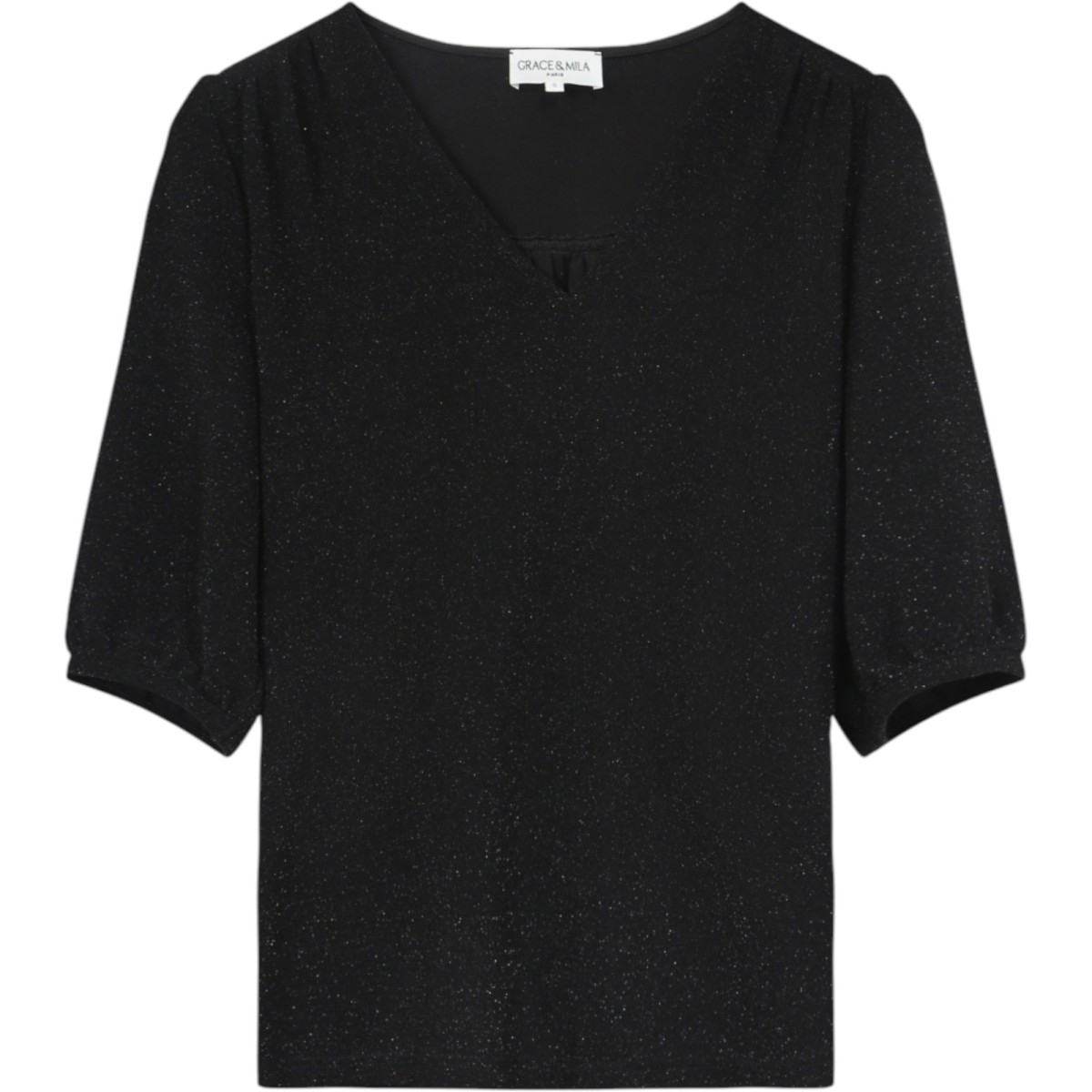 Grace et Mila - T-shirt noir brillant manches 3/4