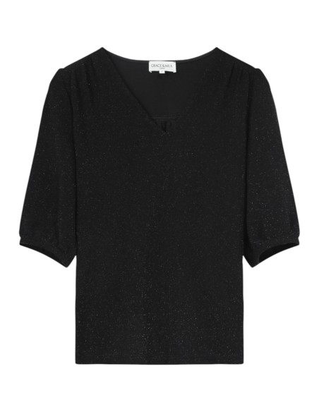 Grace et Mila - T-shirt noir brillant manches 3/4