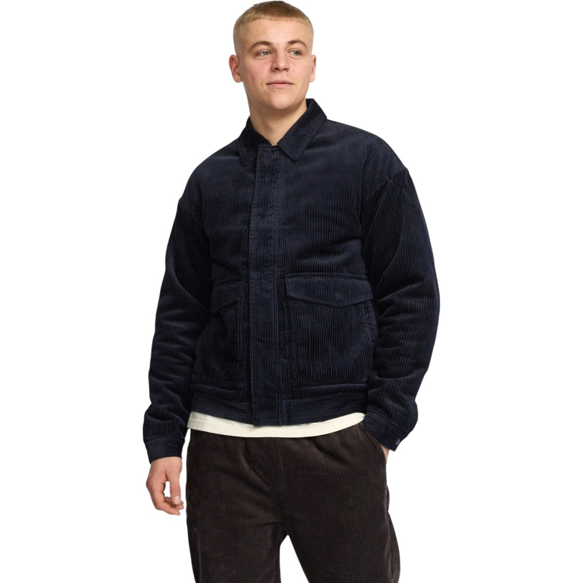 Révolution - Manteau court velours bleu marine homme