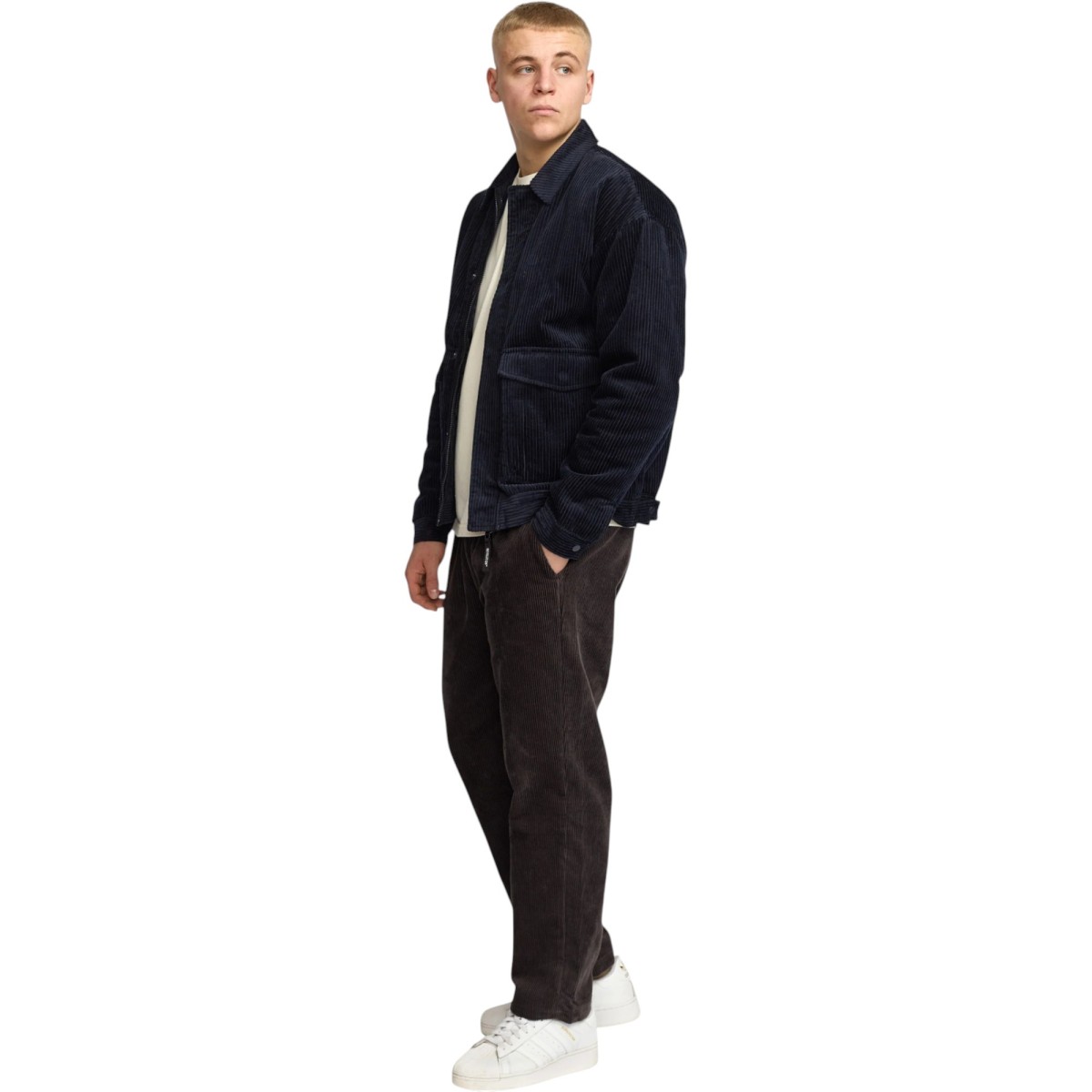Révolution - Manteau court velours bleu marine homme
