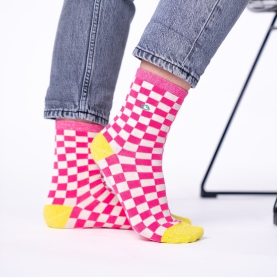 BillyBelt | Chaussettes à carreaux blanc rose